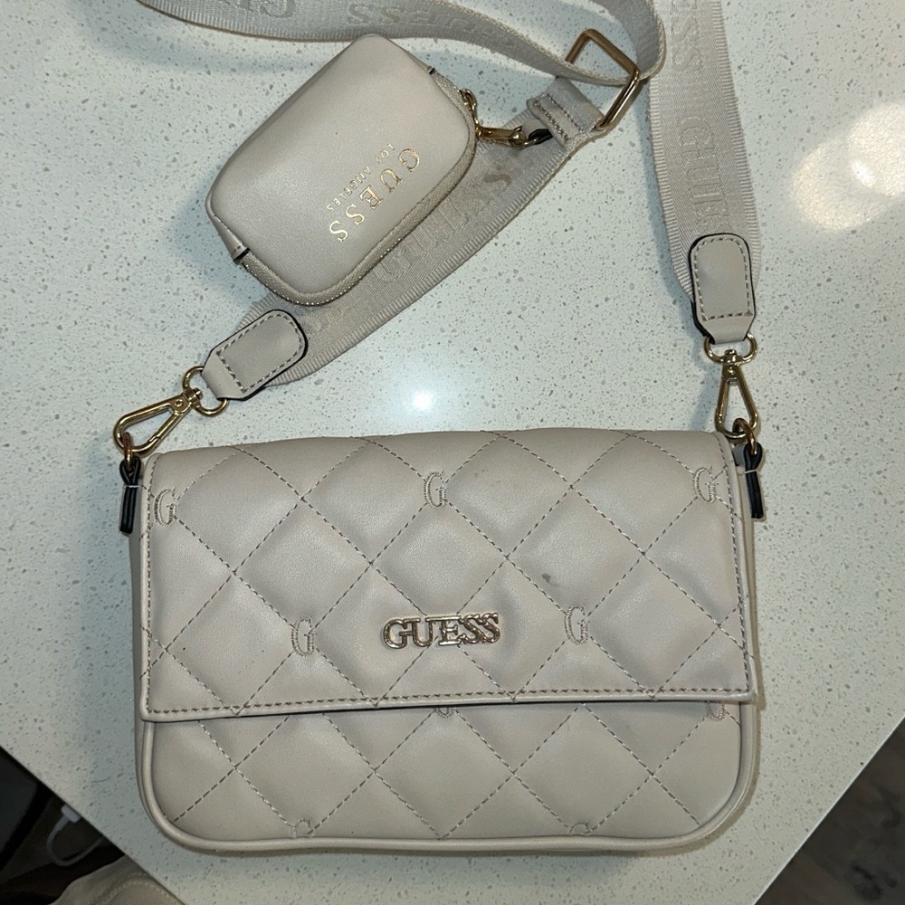 GUESS Beige Quilted Crossbody Bag